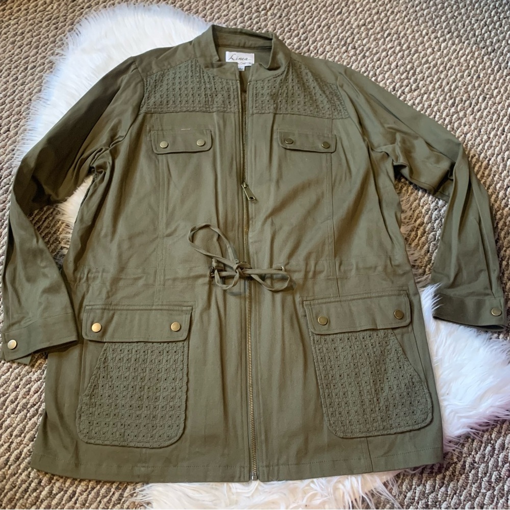 Linea by Louis Dell' Olio Safari/Anorak Jacket with Embroidered Eyelet LG